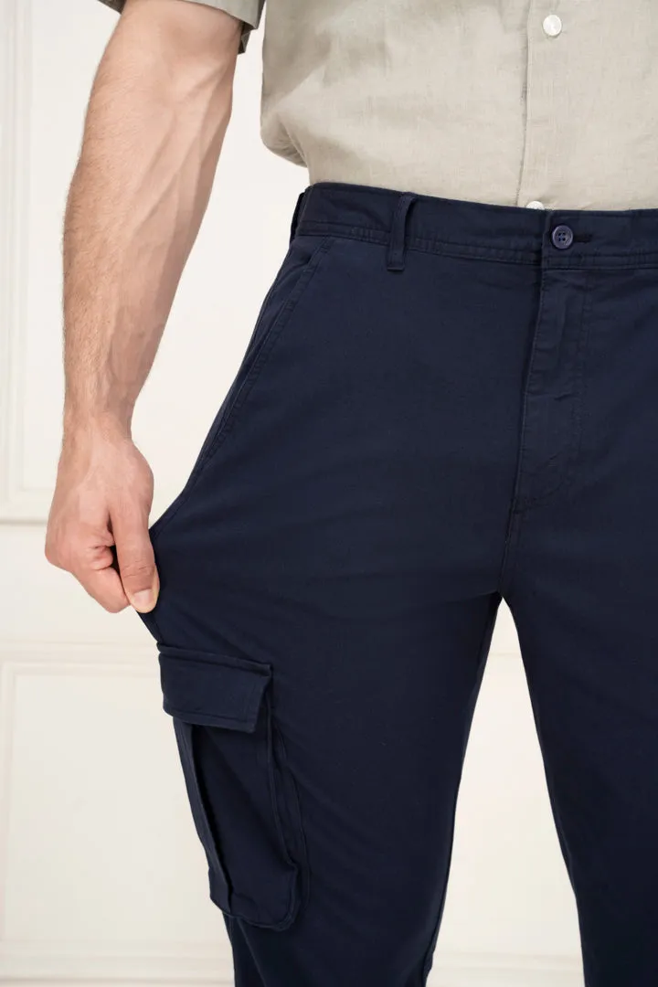 Navy Blue Slim Fit Stretch Cargo Pants