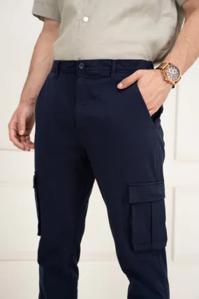 Navy Blue Slim Fit Stretch Cargo Pants