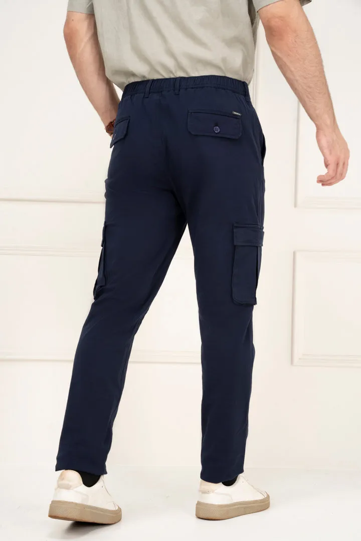 Navy Blue Slim Fit Stretch Cargo Pants