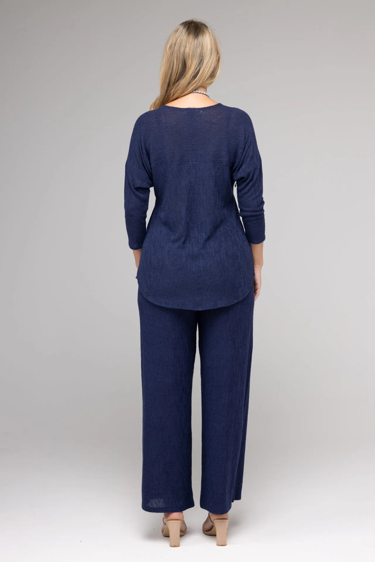 Navy Haven Poly/Rayon Knit Palazzo Pants