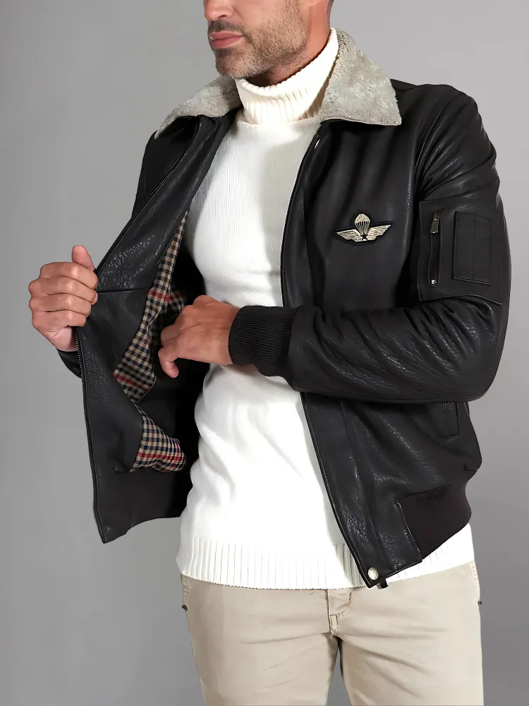 New Mens Thicken Fleece Real Leather Jacket With Fur Lined