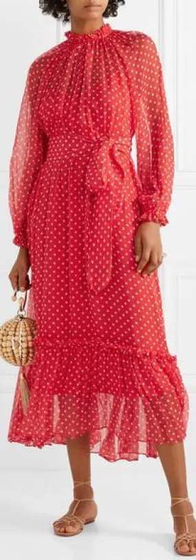 'Ninety-Six' Swing Polka-Dot Silk-Georgette Midi Dress