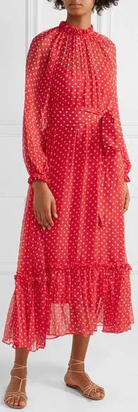 'Ninety-Six' Swing Polka-Dot Silk-Georgette Midi Dress