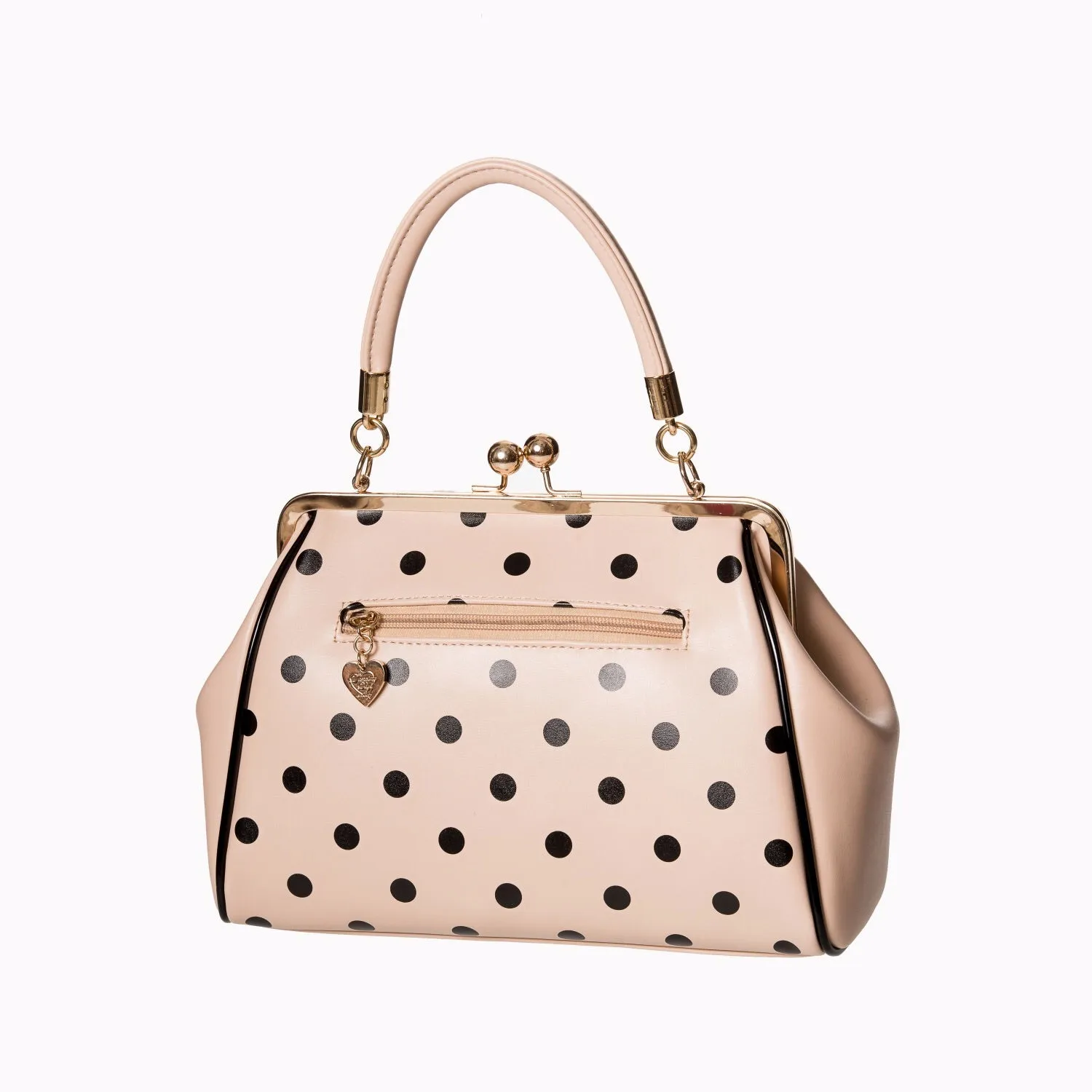 Nude Pink and Black Vintage Polka Dot Handbag