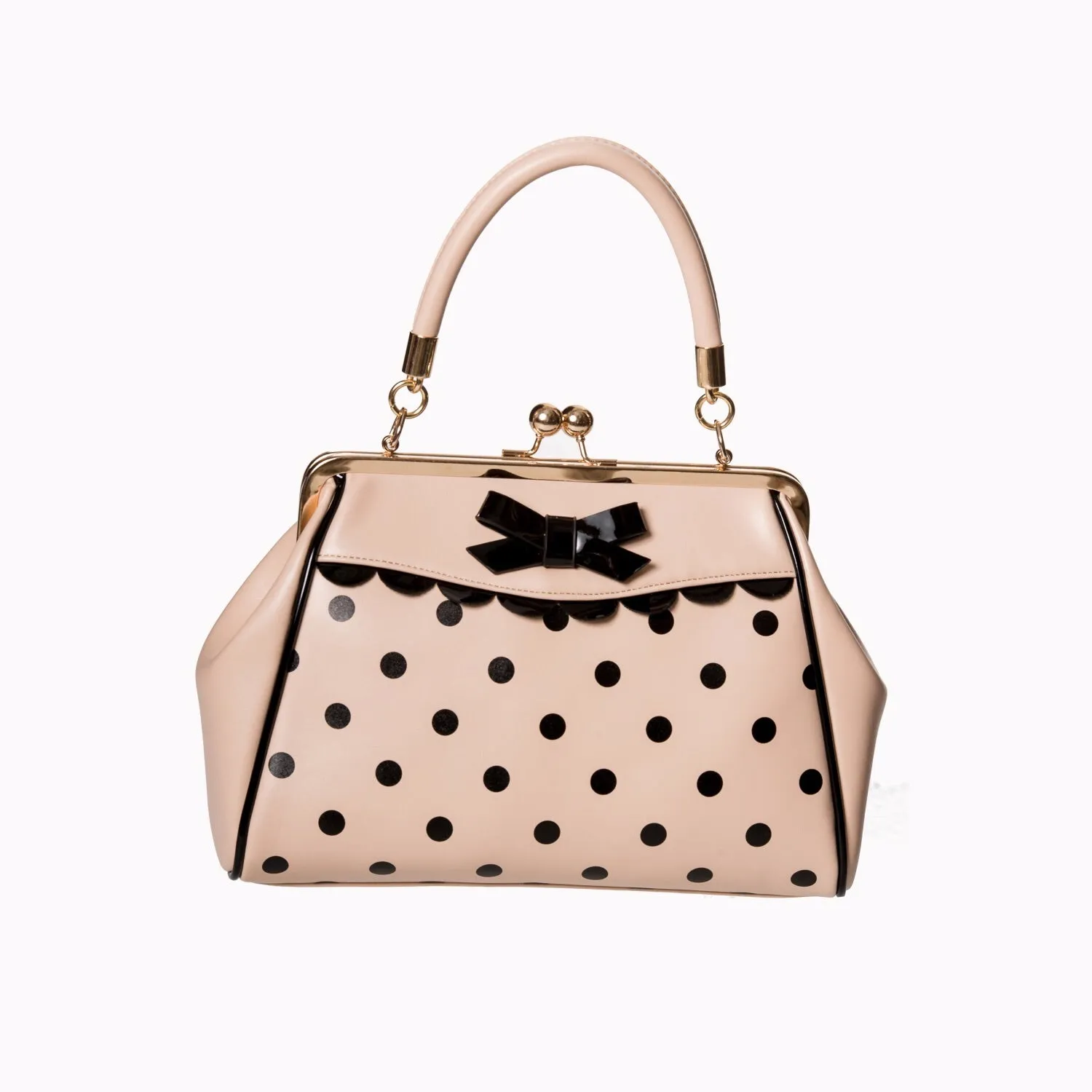 Nude Pink and Black Vintage Polka Dot Handbag