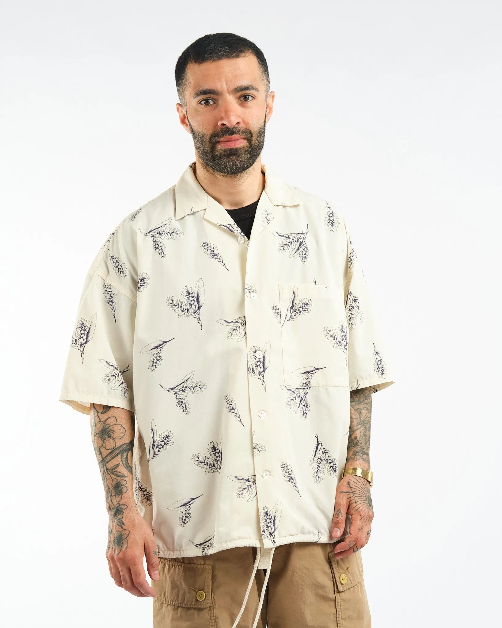 Open Collar Wind H/S Shirt Ecru