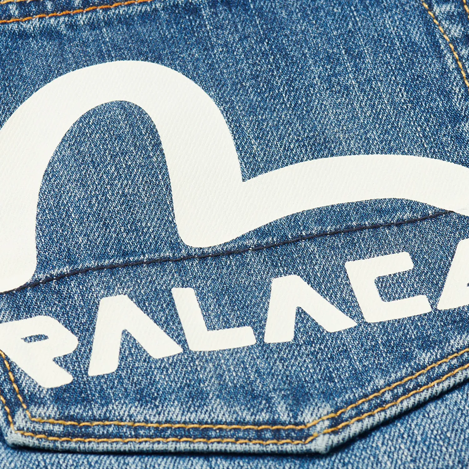 Palace x Evisu Dice Long Denim Shorts Light Wash