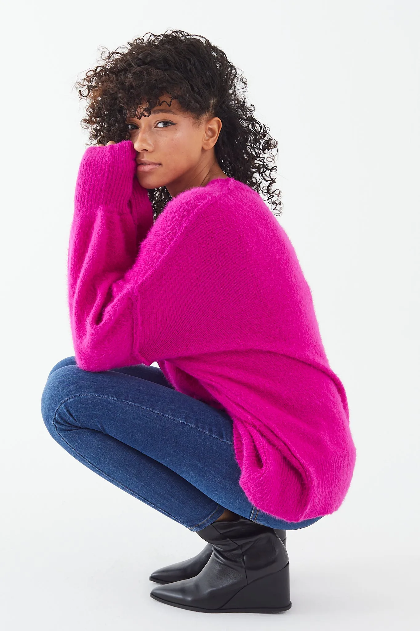 Pink Fuzzy Knit Oversized Sweater