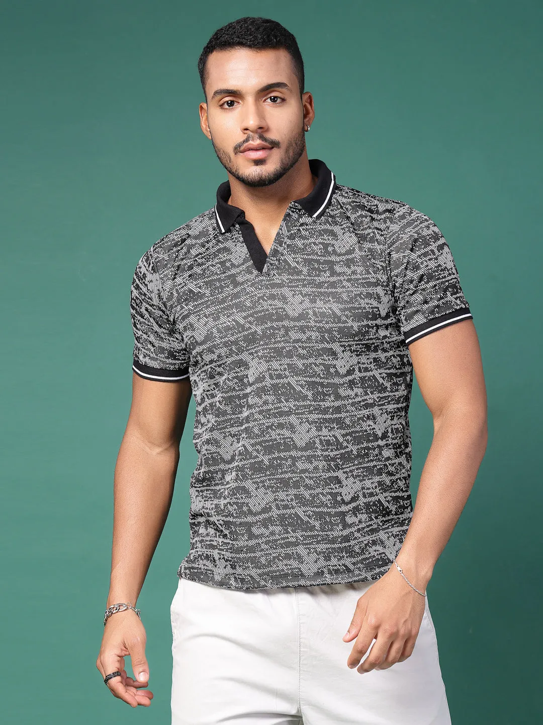 Polyester Abstract Print Polo T-Shirt