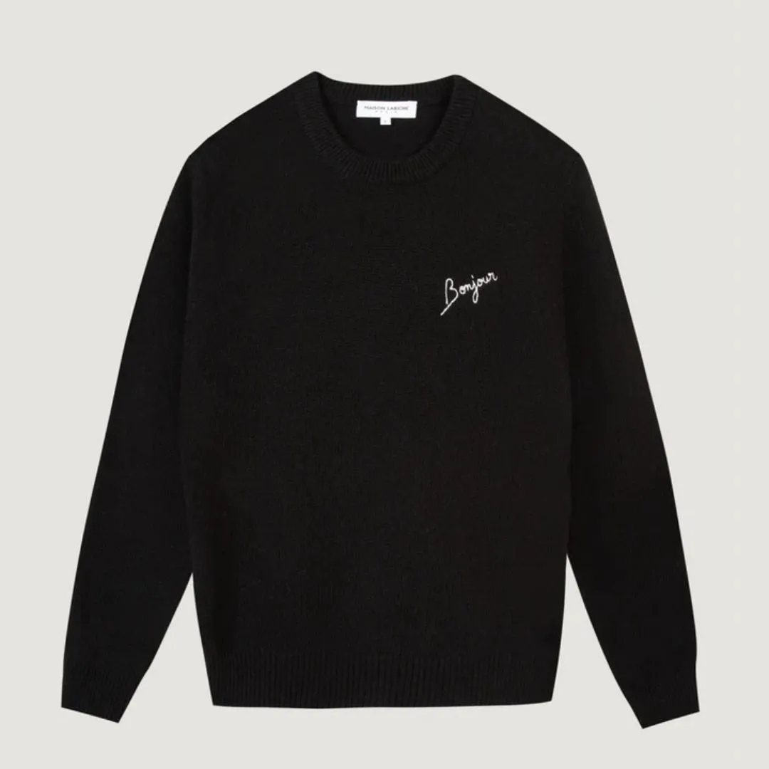 "Bonjour" Choiseul Recycled Wool Sweater (Black)