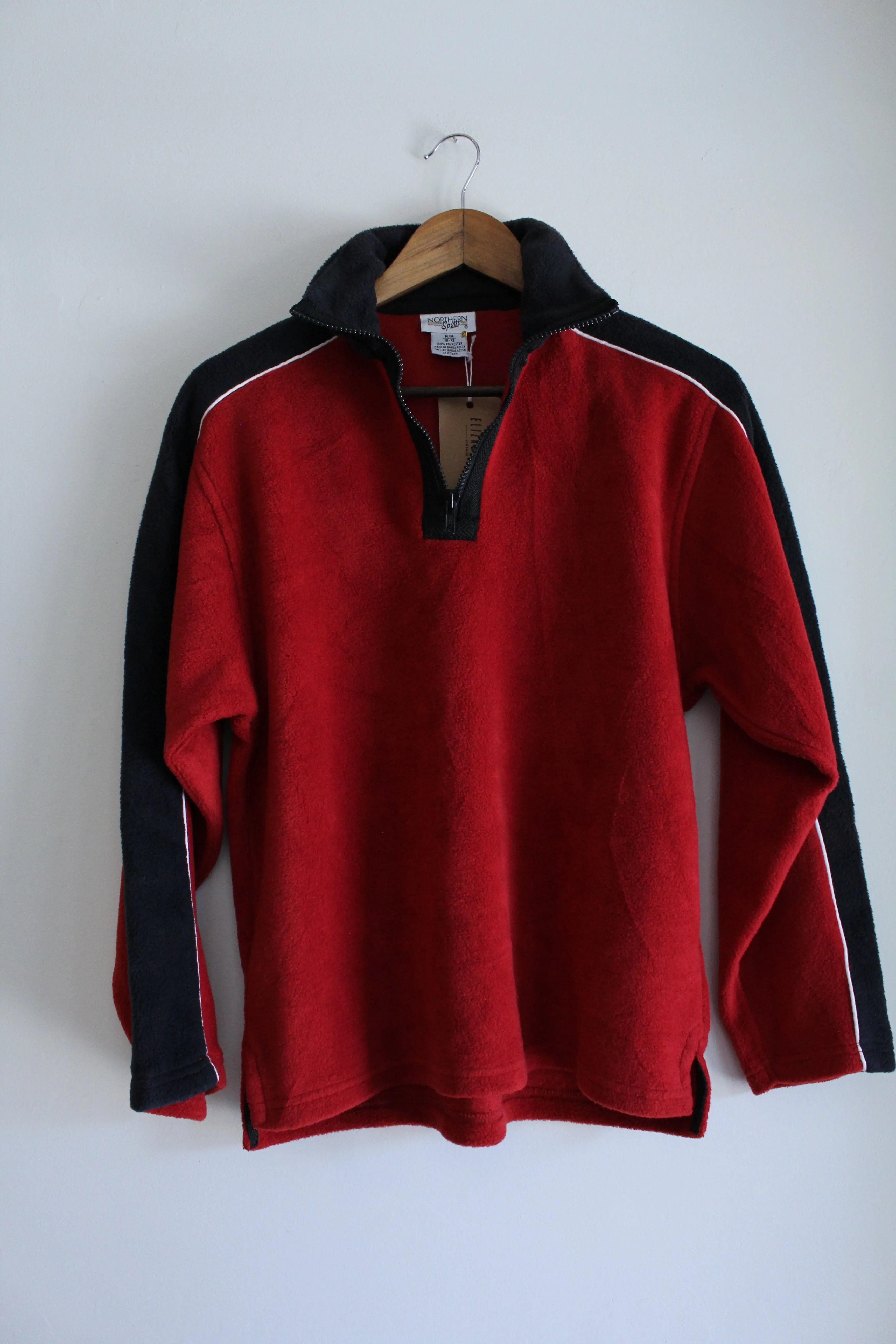 Red and Navy Fleece Quarter Zip Vintage Sweater