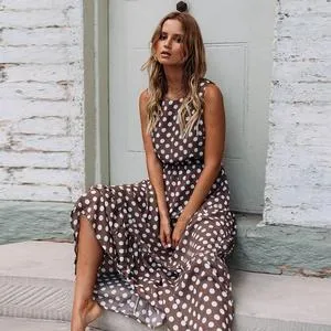 Retro Modest Polka Dot Maxi Dress Sundress