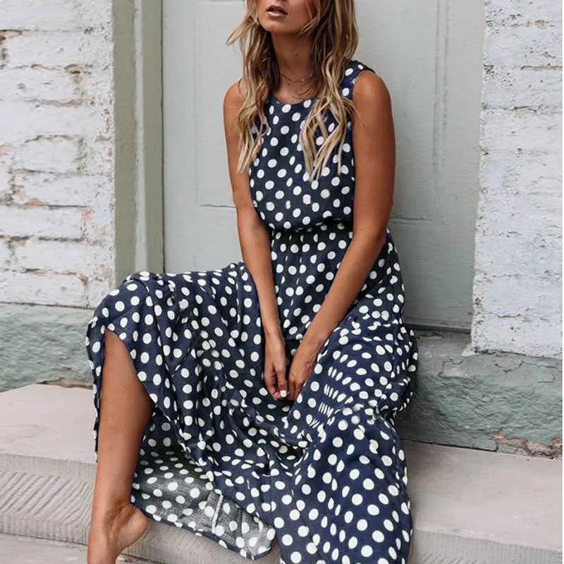 Retro Modest Polka Dot Maxi Dress Sundress