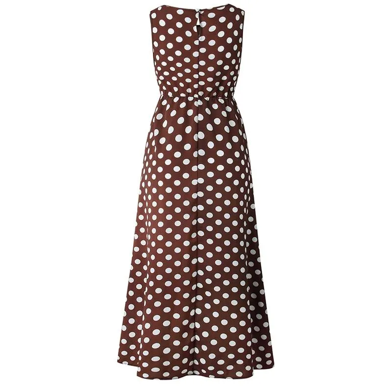 Retro Modest Polka Dot Maxi Dress Sundress