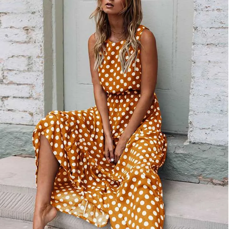 Retro Modest Polka Dot Maxi Dress Sundress