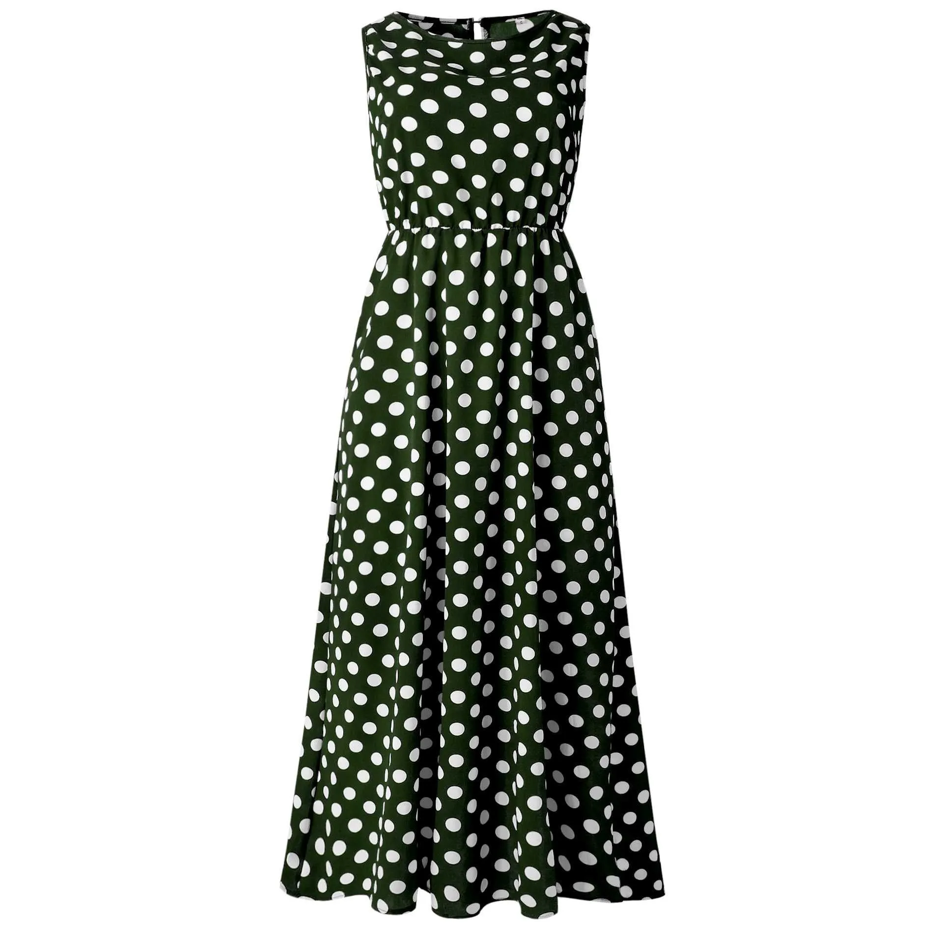 Retro Modest Polka Dot Maxi Dress Sundress