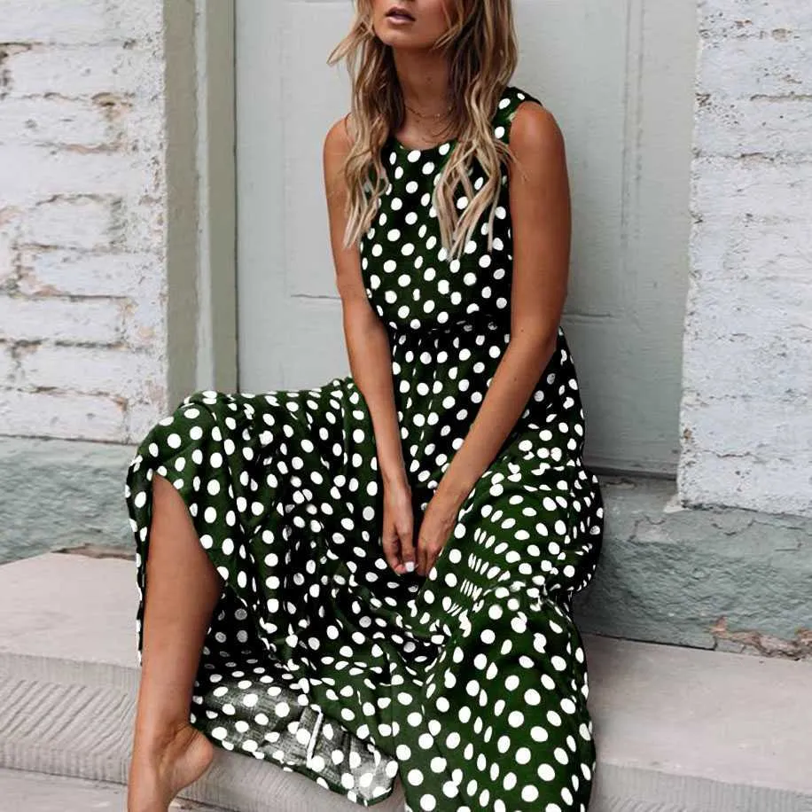 Retro Modest Polka Dot Maxi Dress Sundress