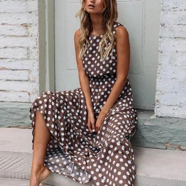 Retro Modest Polka Dot Maxi Dress Sundress