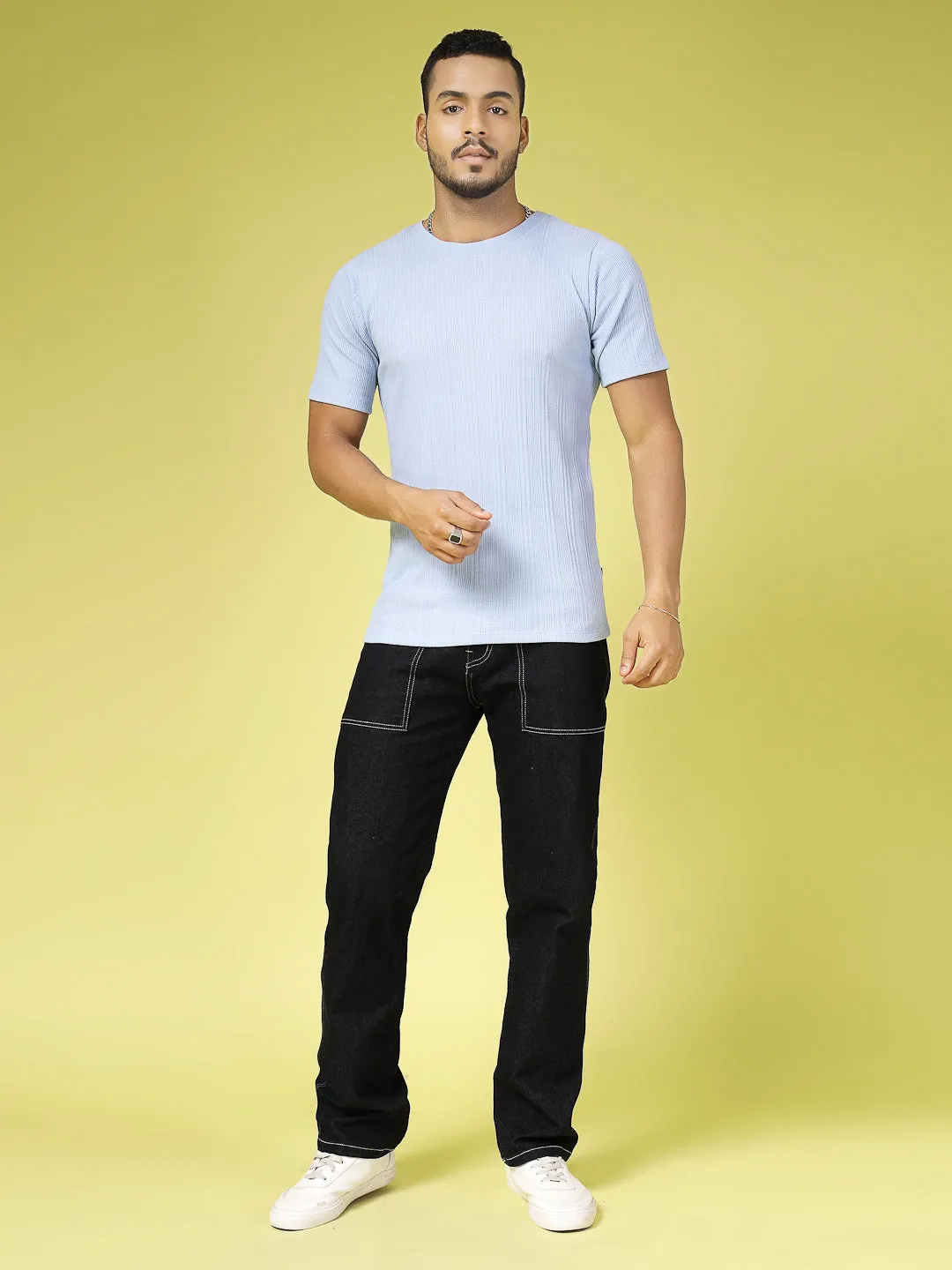 Self Textured Slim Fit T-Shirt