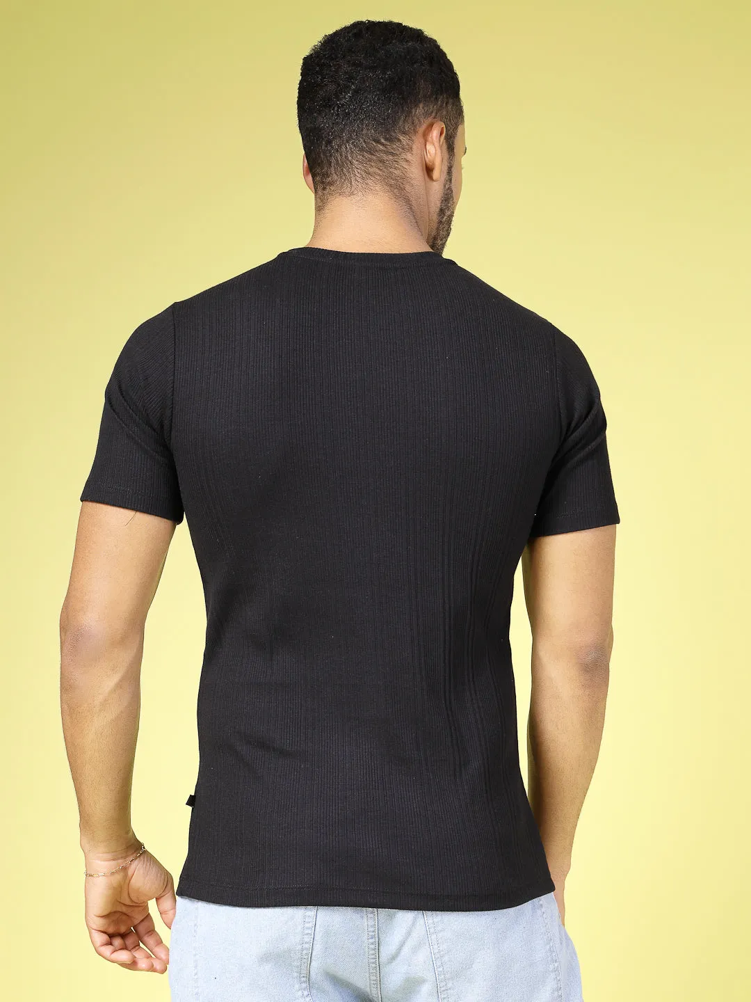 Self Textured Slim Fit T-Shirt