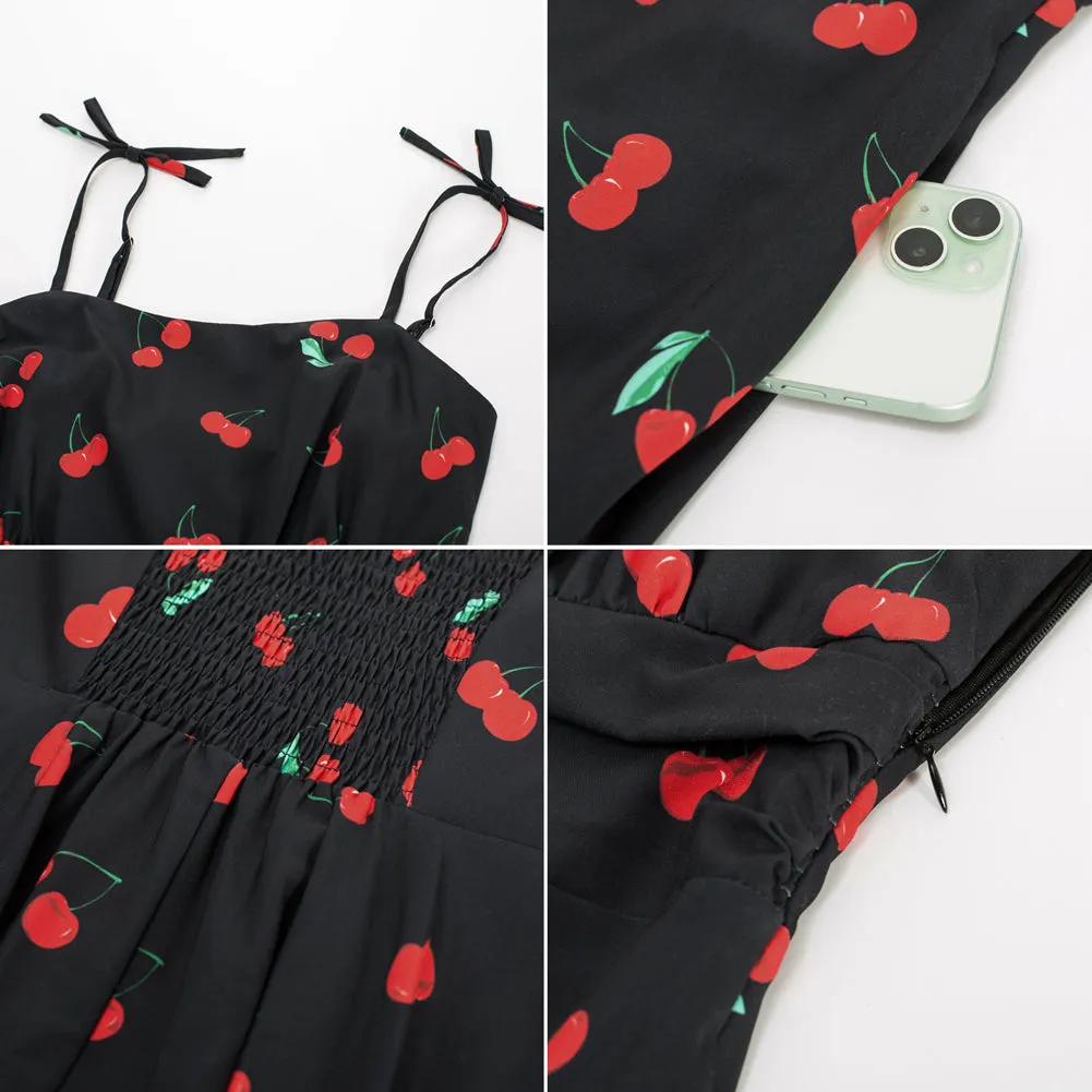 Summer Polka Dot Pattern Slip Dresses for Women Spaghetti Strap Midi Sun Dress Cute Casual Dress with Pockets