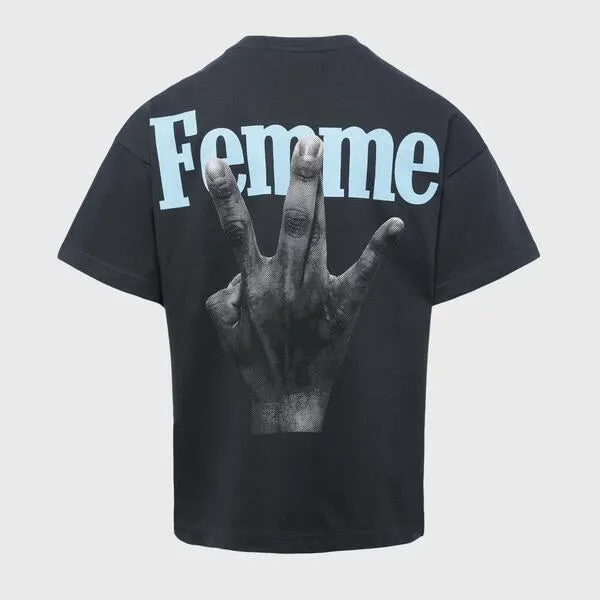 Twisted Fingers Tee Black with Cream & Light Blue