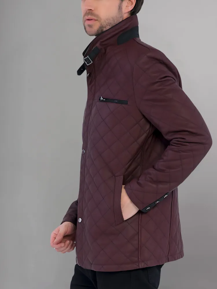 Urbane Quilted Maroon Leather Biker Jacket