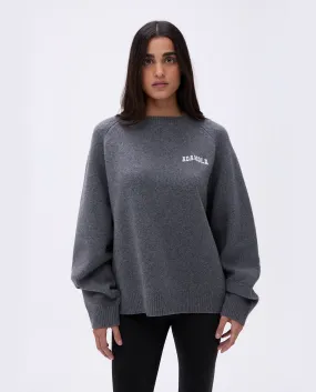 Varsity Oversized Knit Sweatshirt - Dark Grey/Cream