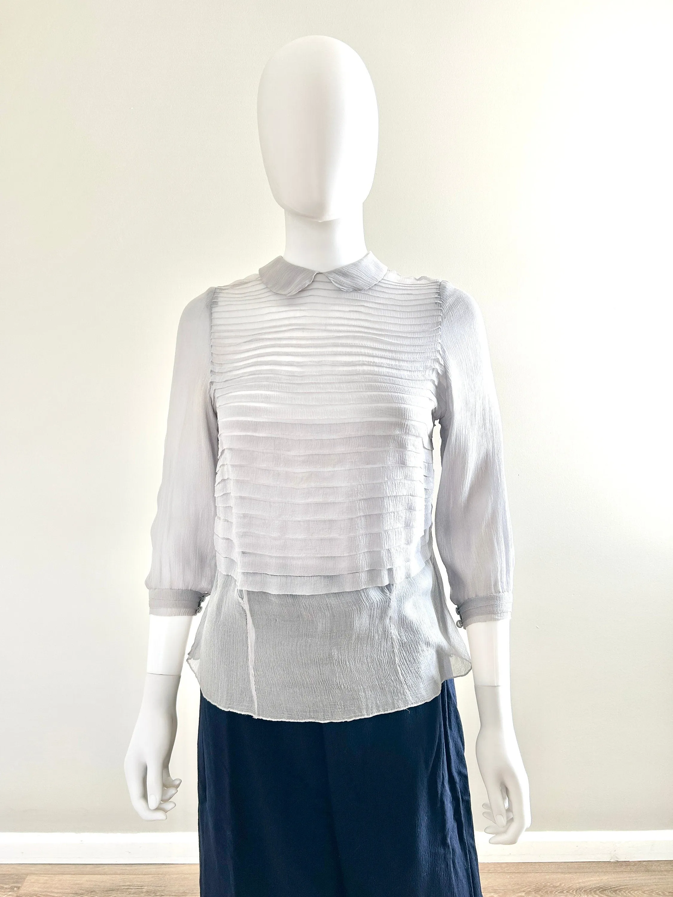 Vintage 1940s Gray Silk Sheer Blouse / 40s Retro Top / Size S