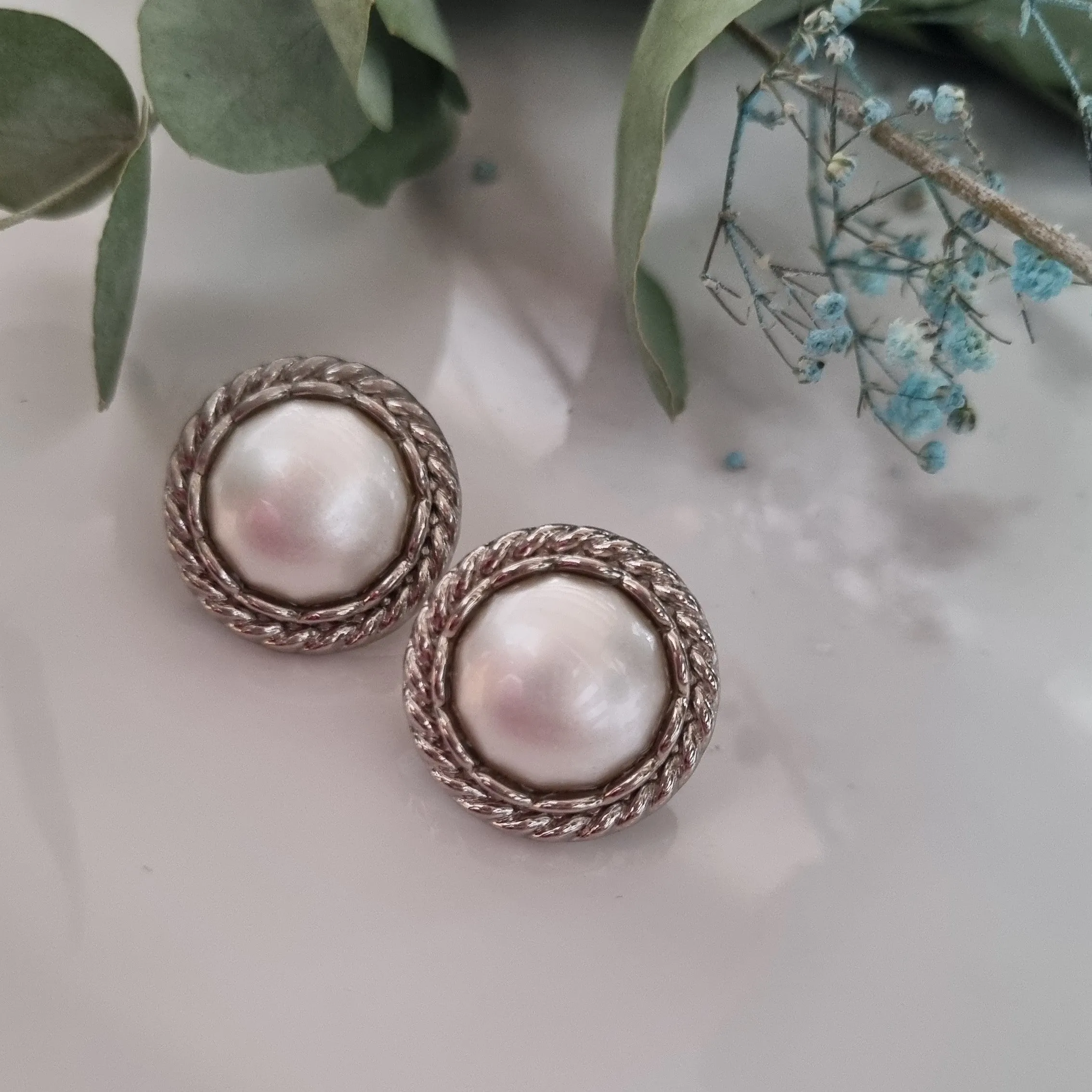 Vintage earrings - Silver/pearl