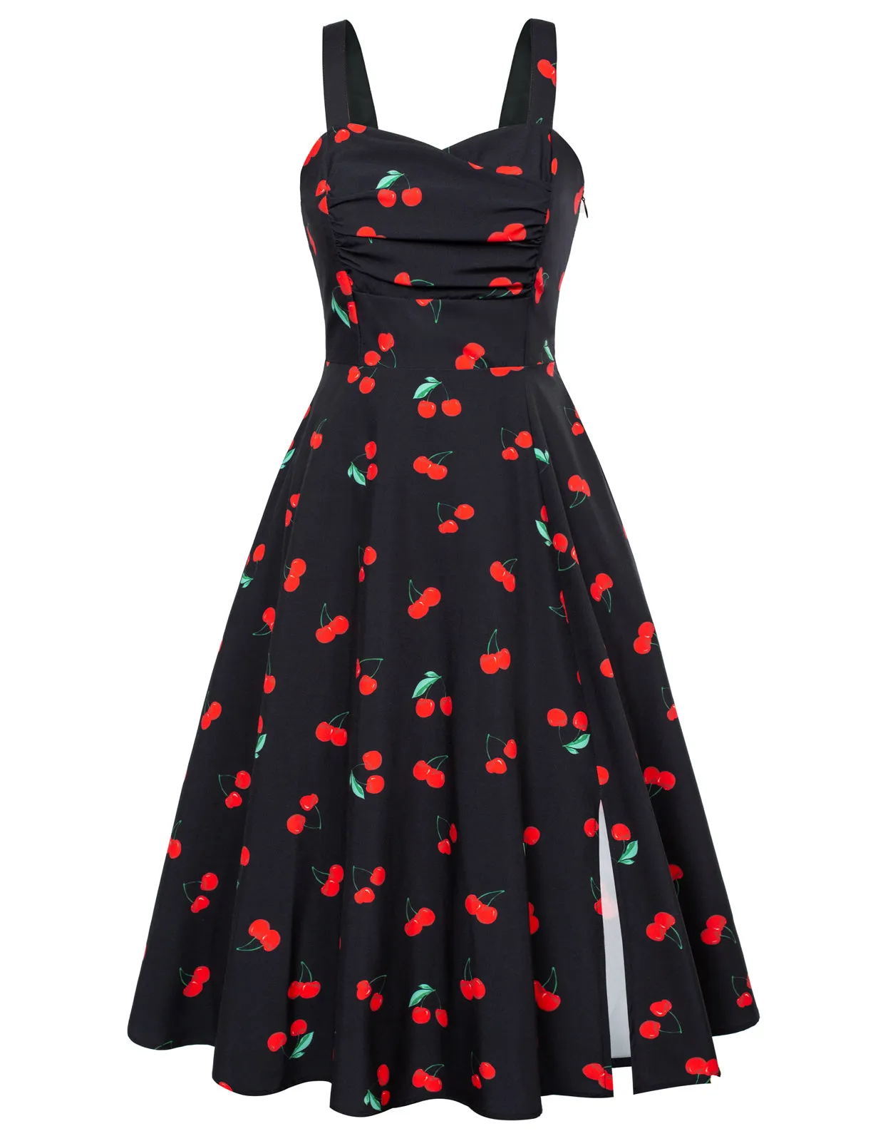 Vintage Floral Patterns Cocktail Dress Sleeveless Spaghetti Strap Ruched Slit A Line Swing Dress with Pockets