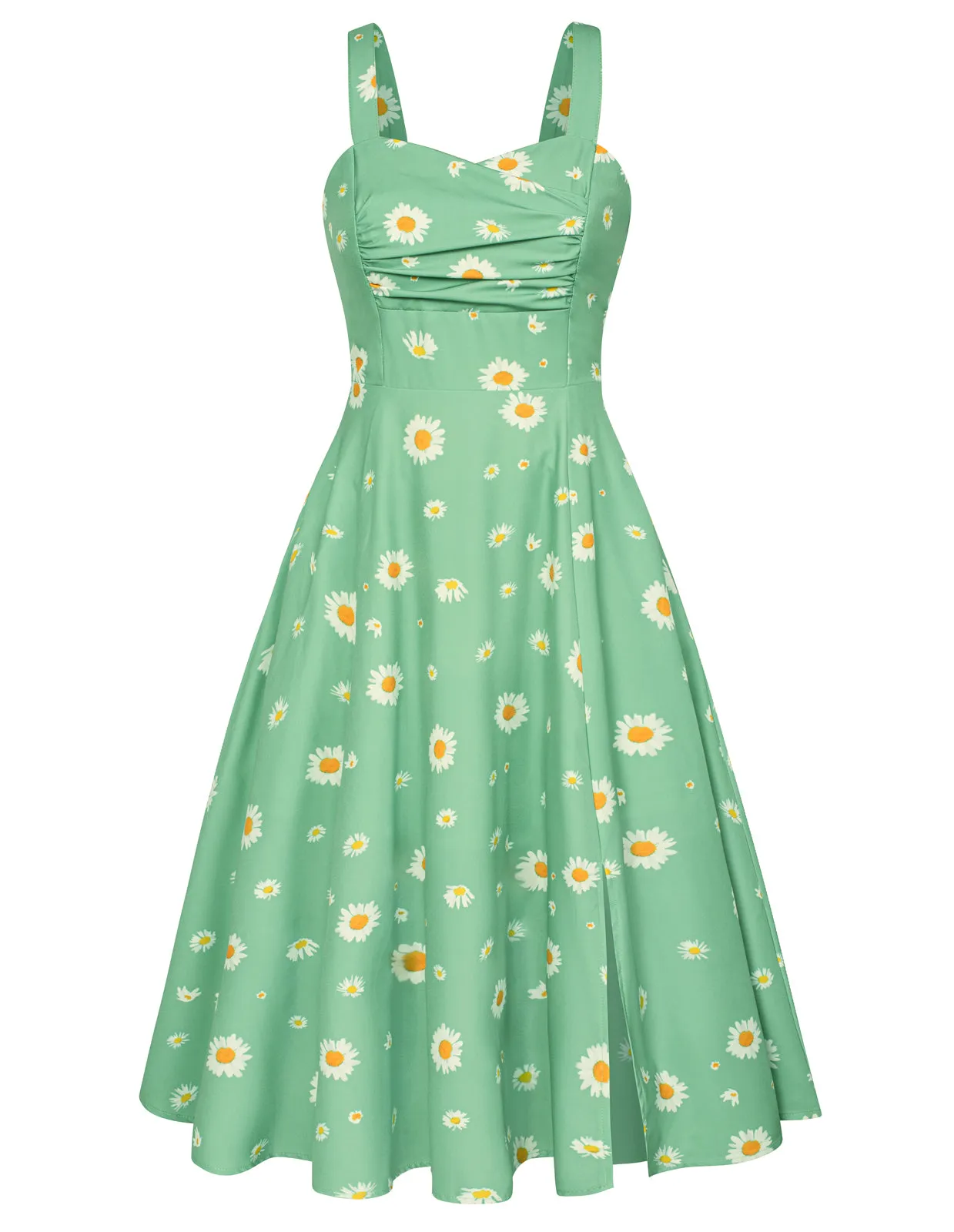 Vintage Floral Patterns Cocktail Dress Sleeveless Spaghetti Strap Ruched Slit A Line Swing Dress with Pockets