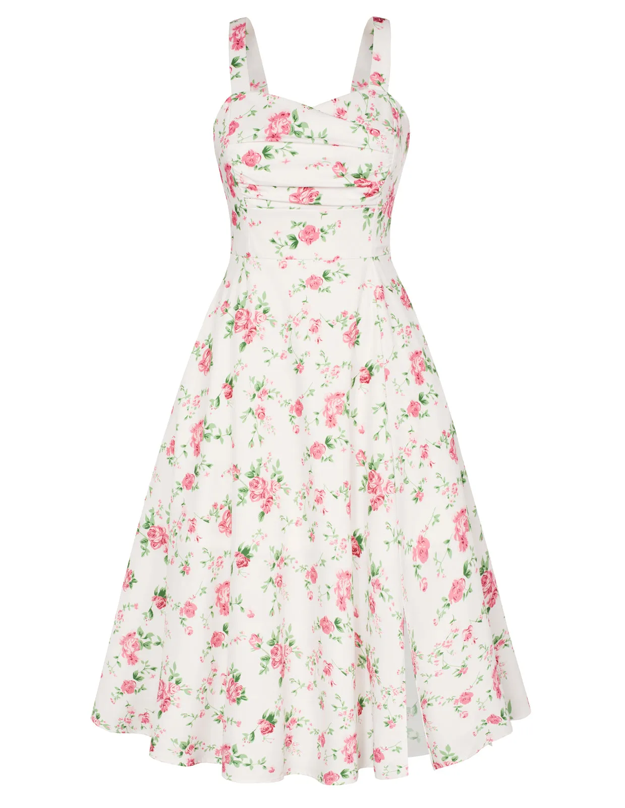 Vintage Floral Patterns Cocktail Dress Sleeveless Spaghetti Strap Ruched Slit A Line Swing Dress with Pockets