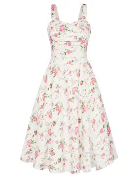 Vintage Floral Patterns Cocktail Dress Sleeveless Spaghetti Strap Ruched Slit A Line Swing Dress with Pockets