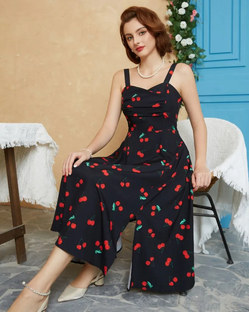 Vintage Floral Patterns Cocktail Dress Sleeveless Spaghetti Strap Ruched Slit A Line Swing Dress with Pockets