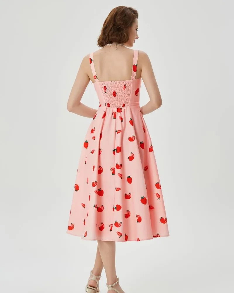 Vintage Floral Patterns Cocktail Dress Sleeveless Spaghetti Strap Ruched Slit A Line Swing Dress with Pockets