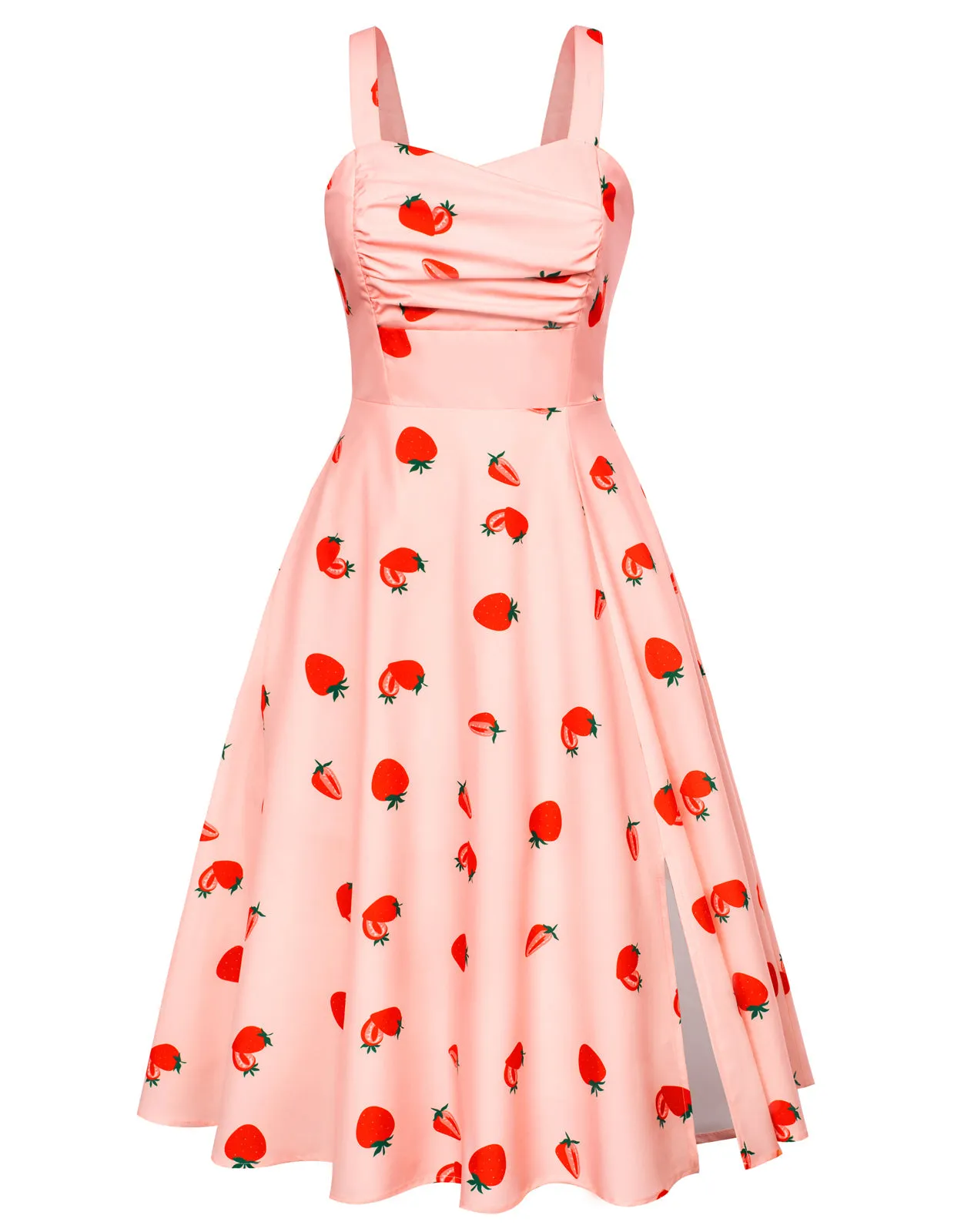 Vintage Floral Patterns Cocktail Dress Sleeveless Spaghetti Strap Ruched Slit A Line Swing Dress with Pockets