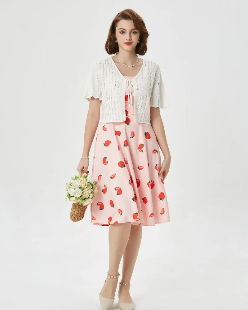 Vintage Floral Patterns Cocktail Dress Sleeveless Spaghetti Strap Ruched Slit A Line Swing Dress with Pockets