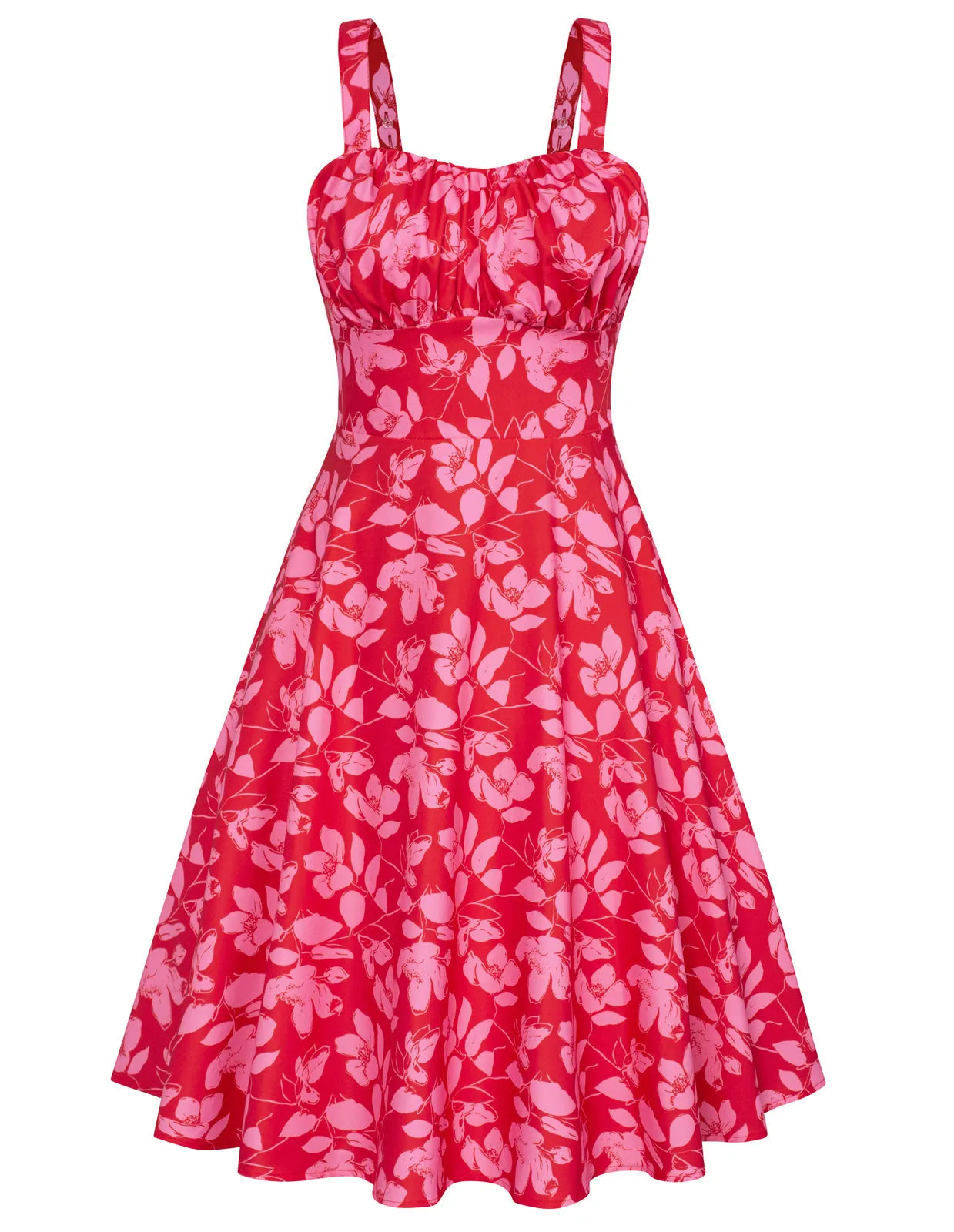 Vintage Floral Two-Way Defined Waist Dress Ruched Bodice A-Line Dress